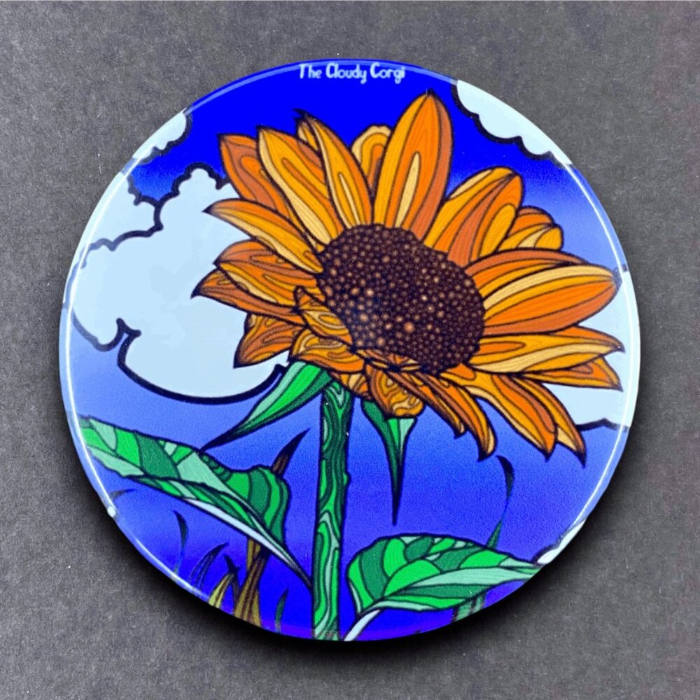 Retro Sunflower - Pin, Magnet, Keychain, Bottle Opener or Mini Ornament